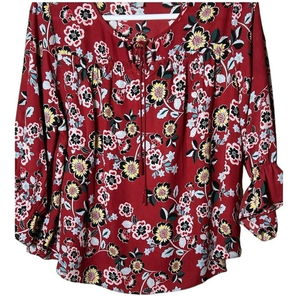 1851. VALERIE STEVENS 3/4 SLEEVE BLOUSE FLORAL PATTERN SIZE 1X RUFFLES PLEATED - Picture 4 of 9